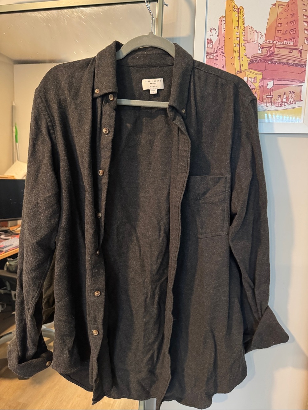 Club Monaco Men's Charcoal Button-Down Long-Sleeve Shirt